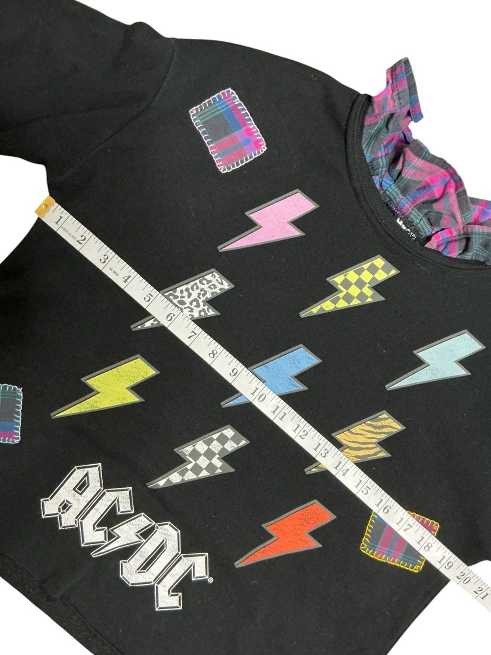AC/DC Band Upcycled Sweatshirt Lightening Bolts Patches Blanket Stitching Grunge - Picture 13 of 13